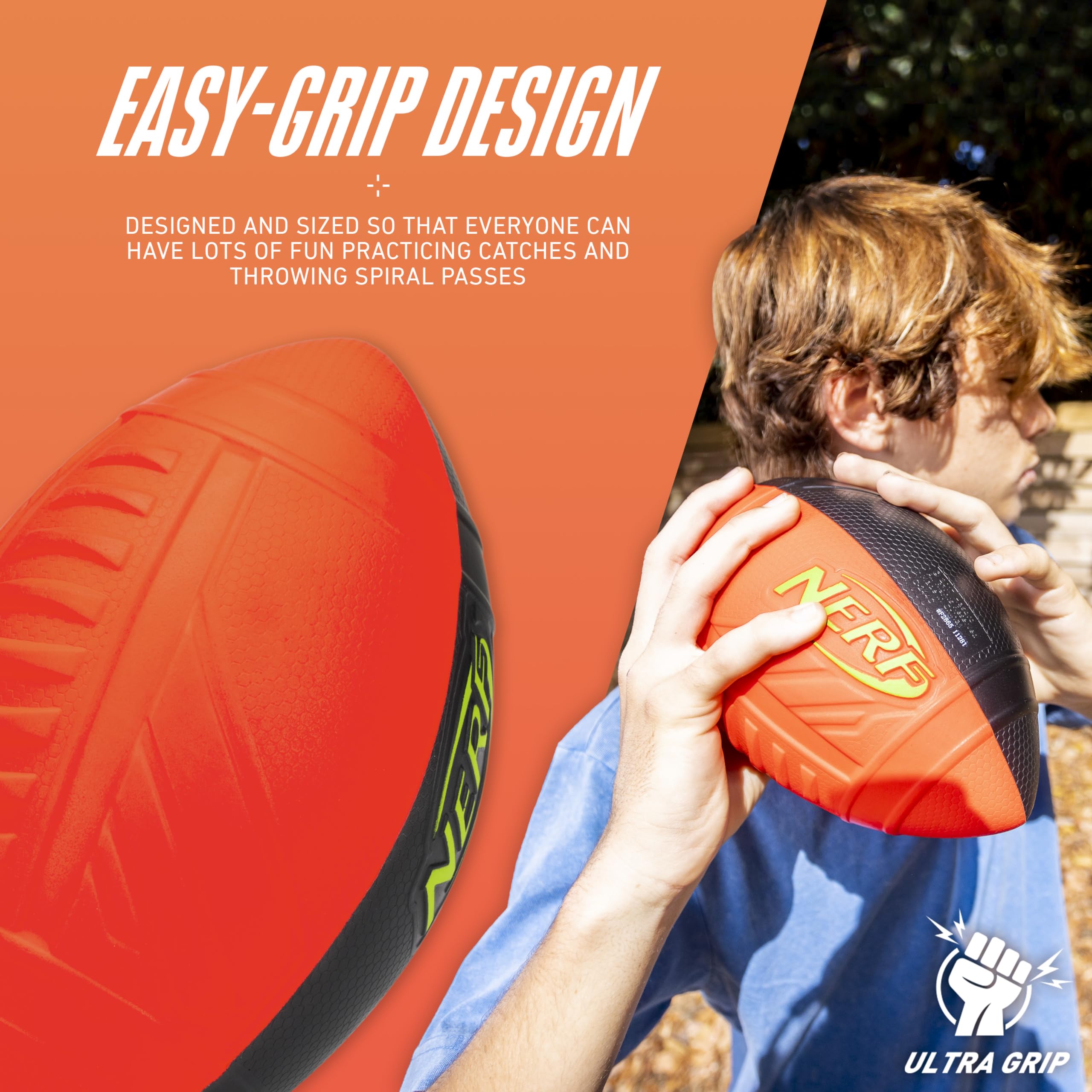 NERF Pro Grip Kids Foam Football – 9-Inch Soft Foam Ball for Indoor & Outdoor Play, Red/Black