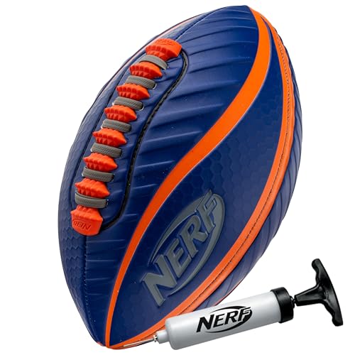 Nerf Spiral Grip Football – Patented Spacelace, Machine Stitched, Pump Included – Blue/Orange