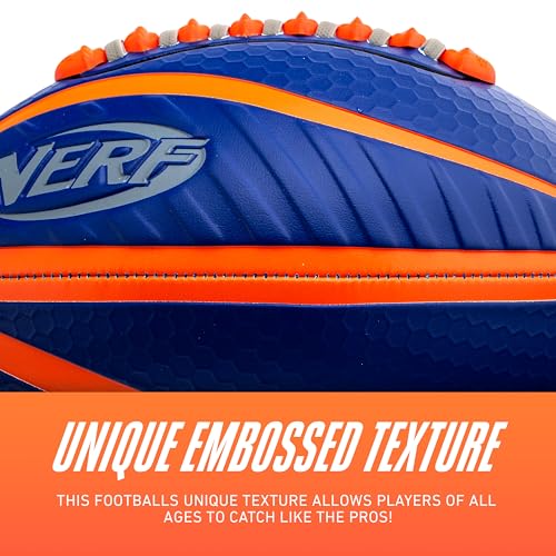 Nerf Spiral Grip Football – Patented Spacelace, Machine Stitched, Pump Included – Blue/Orange
