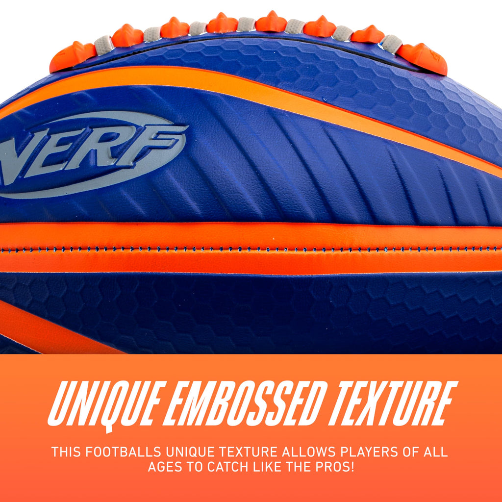 Nerf Spiral Grip Football – Patented Spacelace, Machine Stitched, Pump Included – Blue/Orange