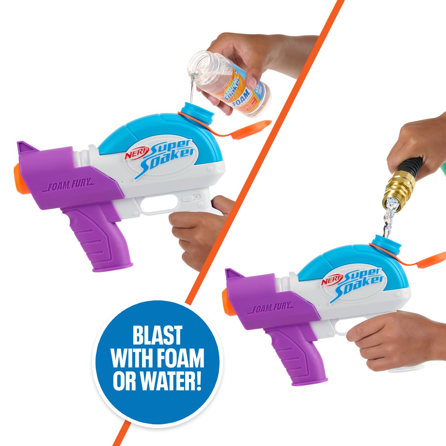 NERF Super Soaker Foam Fury Blaster – Foam and Water Blaster with 15-Foot Range