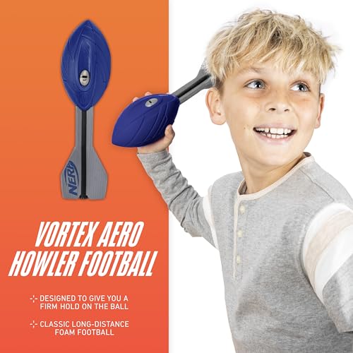 Nerf Vortex Aero Howler Foam Football – Blue Soft Foam Ball with Whistling Sound for Long-Distance Passes