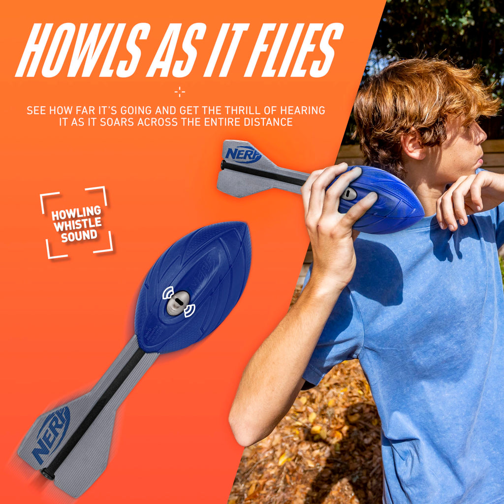 Nerf Vortex Aero Howler Foam Football – Blue Soft Foam Ball with Whistling Sound for Long-Distance Passes