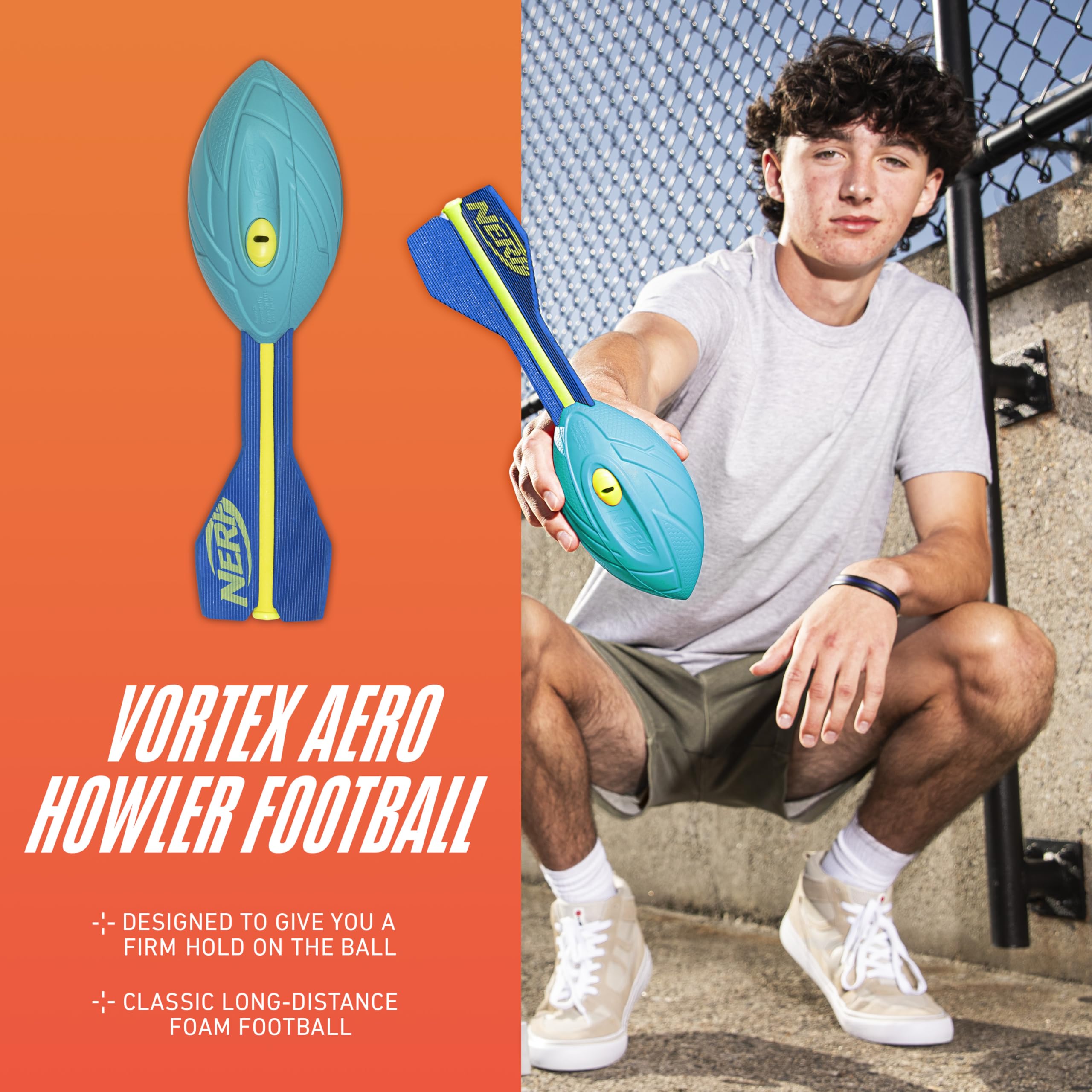 Nerf Vortex Aero Howler Neon Foam Football – Whistling Long-Distance Passes with Easy Grip, Indoor & Outdoor Play (Amazon Exclusive)