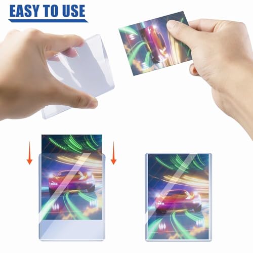 NESSDOVE 200 Pack Card Toploaders 3x4 35pt + 100 Penny Sleeves - Blue Hard Plastic Protectors