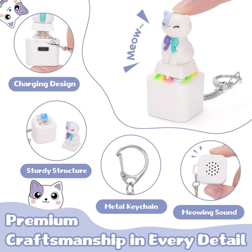 Netholid Cat Keyboard Fidget Toy – Meowing Sound, LED Light, Type-C Rechargeable Keychain for Stress Relief