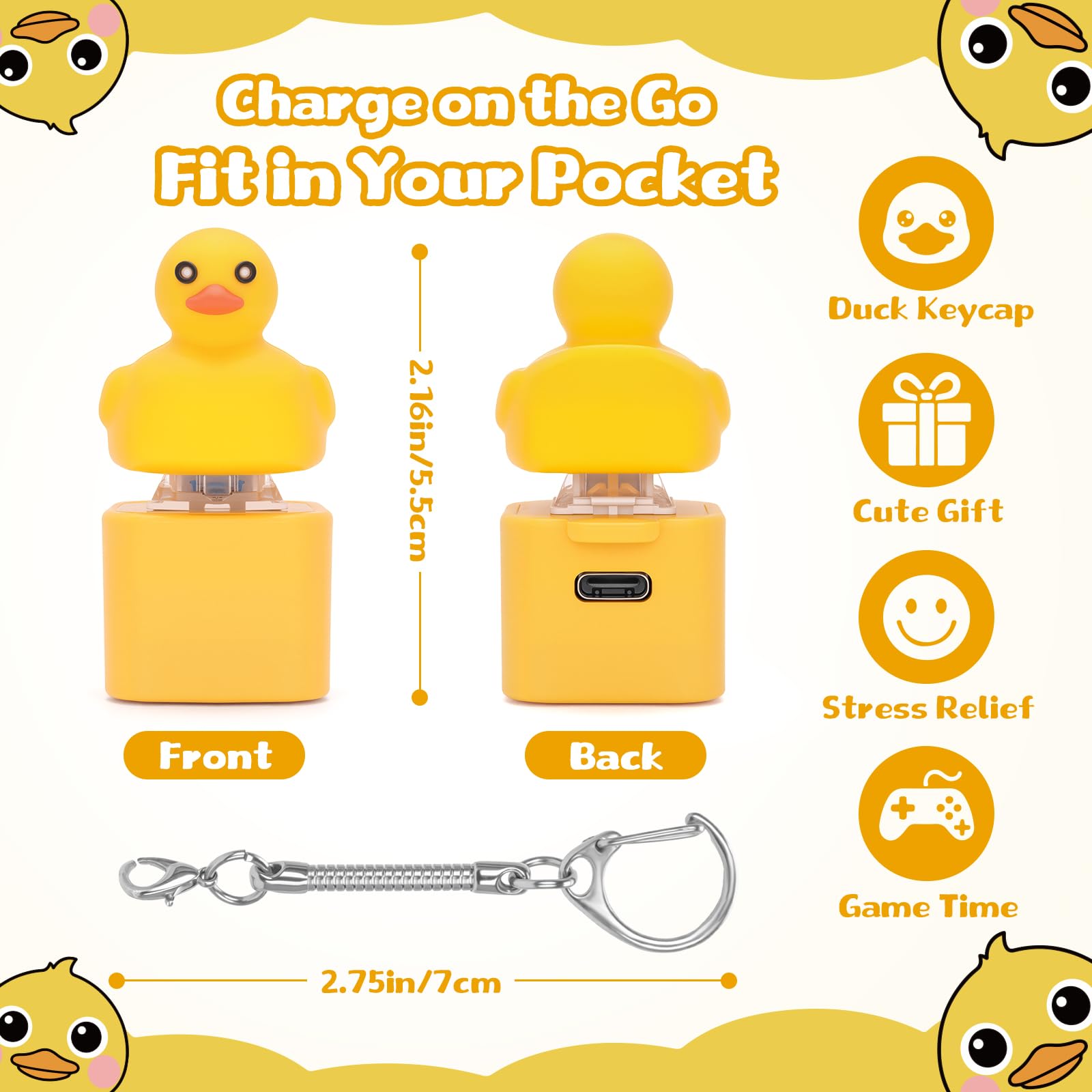 Netholid Duck Keyboard Fidget Clicker Keychain – Quacking Sound, LED Light, Rechargeable