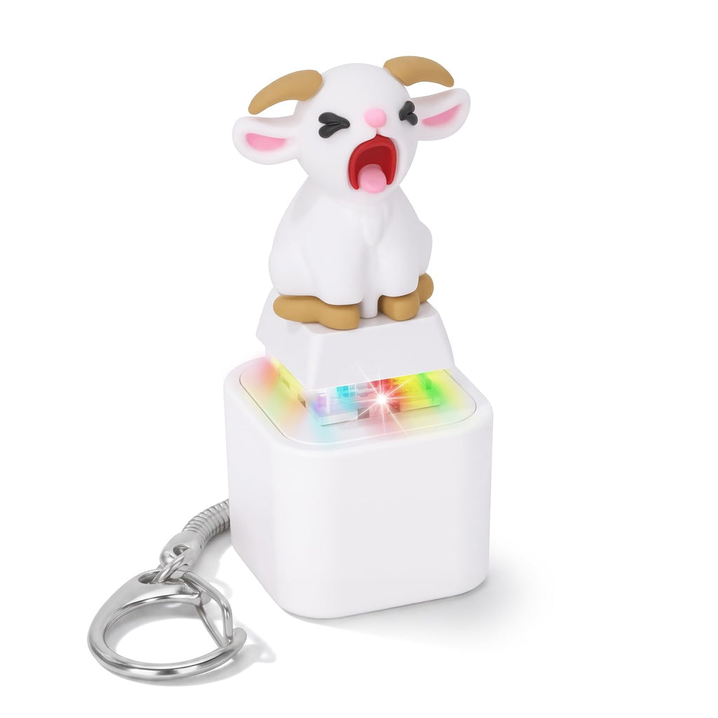 Netholid Squeaking Goat Keyboard Fidget Toy - Rechargeable Clicker Keychain with Scream Sound & LED Light for Stress Relief, White