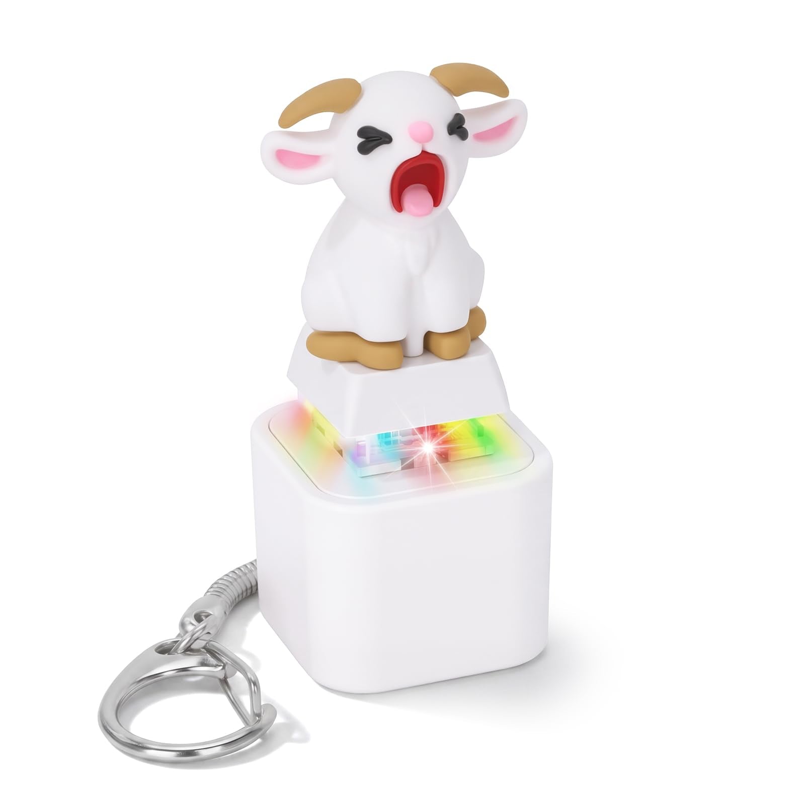 Netholid Squeaking Goat Keyboard Fidget Toy - Rechargeable Clicker Keychain with Scream Sound & LED Light for Stress Relief, White