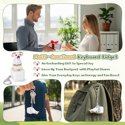 Netholid Squeaking Goat Keyboard Fidget Toy - Rechargeable Clicker Keychain with Scream Sound & LED Light for Stress Relief, White