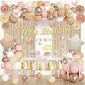Neutral Boho Birthday Decorations Set for Women – 100 Piece Party Supplies with Balloons, Fringe Curtains & More