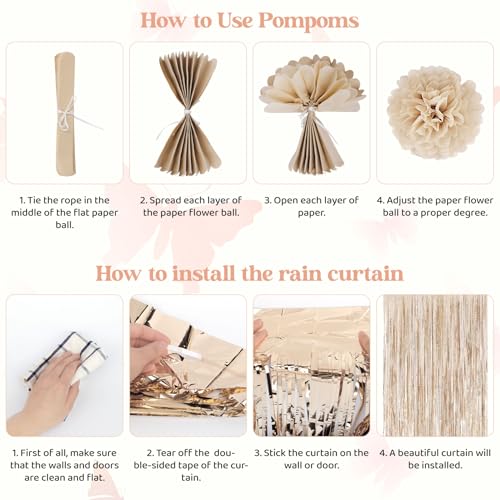 Neutral Boho Birthday Decorations Set for Women – 100 Piece Party Supplies with Balloons, Fringe Curtains & More