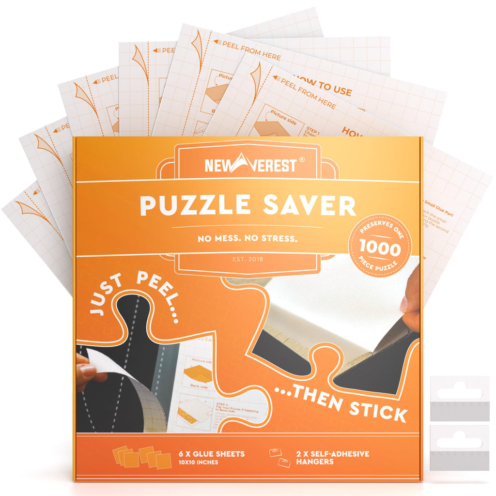 Newverest 6-Pack Puzzle Glue Sheets 10x10″ – Peel & Stick Puzzle Saver with Hangers, No Mess