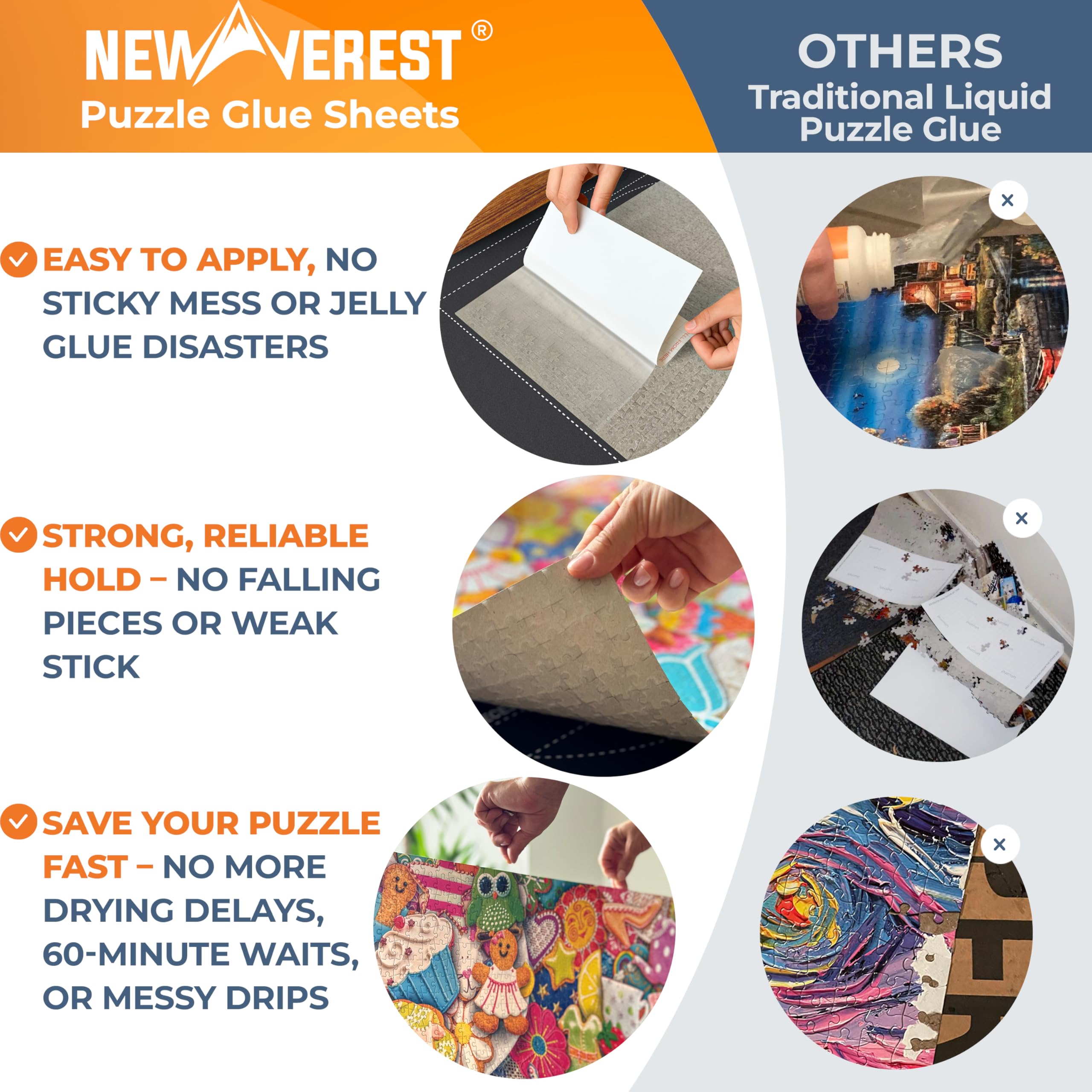 Newverest 6-Pack Puzzle Glue Sheets 10x10″ – Peel & Stick Puzzle Saver with Hangers, No Mess