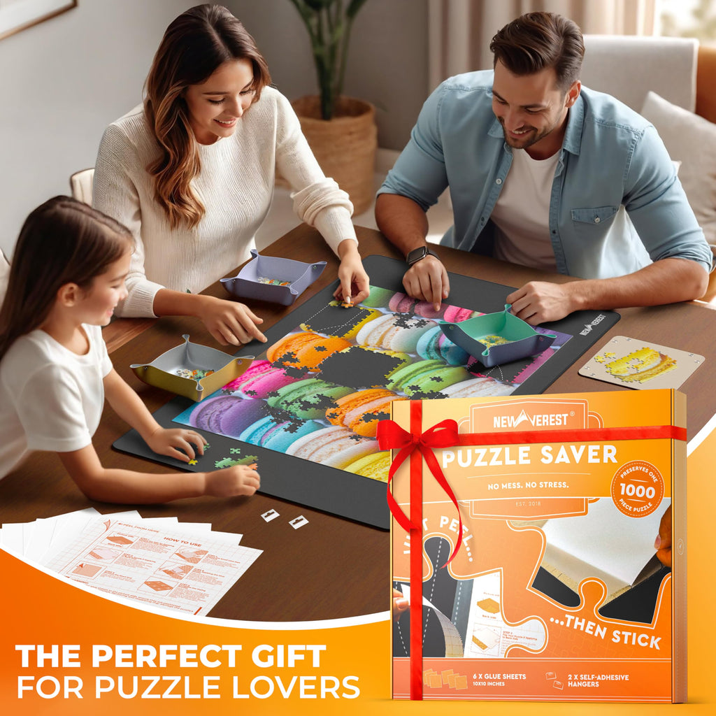 Newverest 6-Pack Puzzle Glue Sheets 10x10″ – Peel & Stick Puzzle Saver with Hangers, No Mess