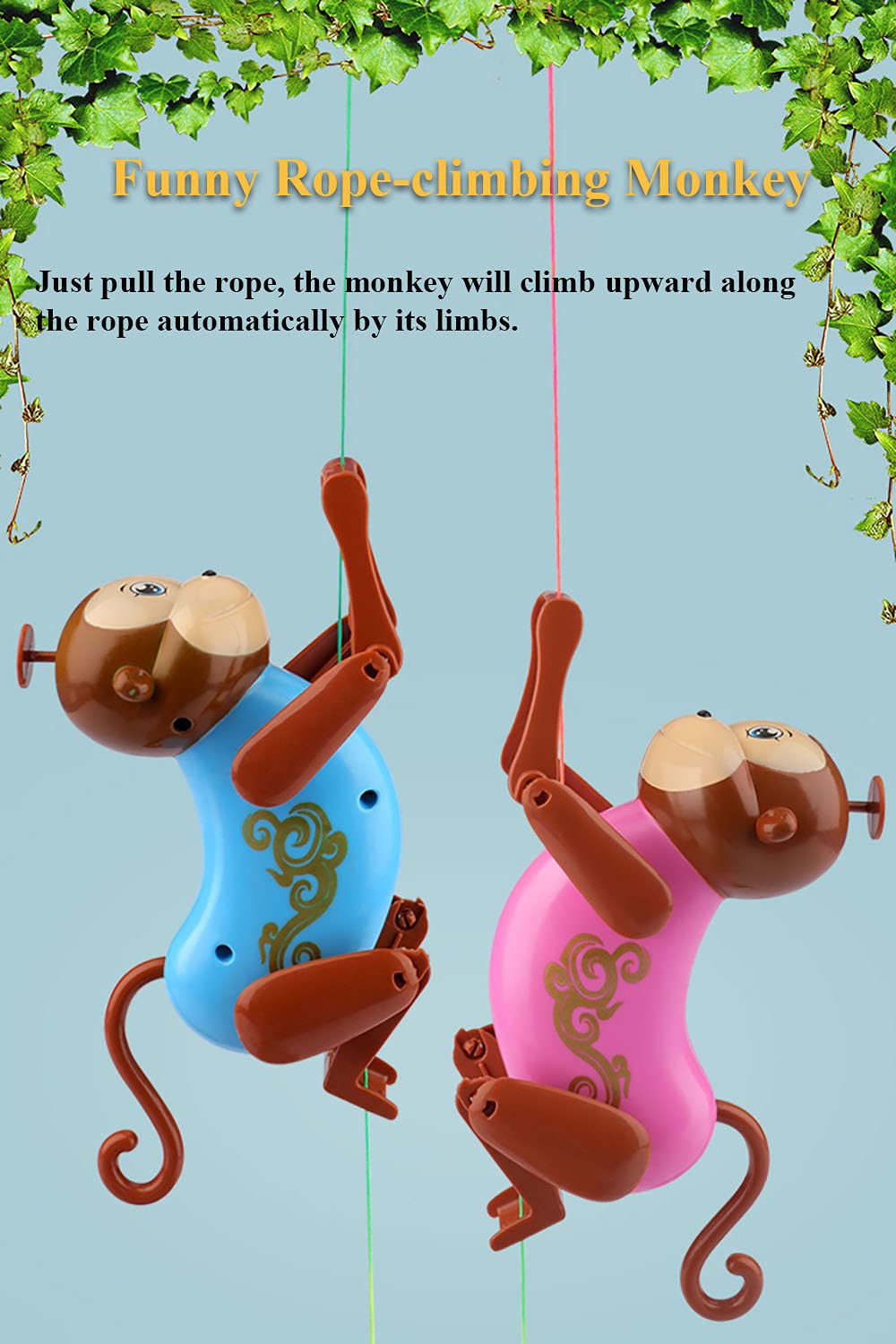 NEXTAKE Rope-Climbing Monkey Toy – Interactive Pull Toy with Sound for Kids (Blue)