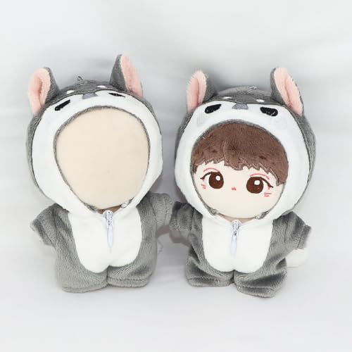niannyyhouse 10cm Plush Doll Onesie - Dinosaur Shark Costume for Stuffed Animals (Grey)