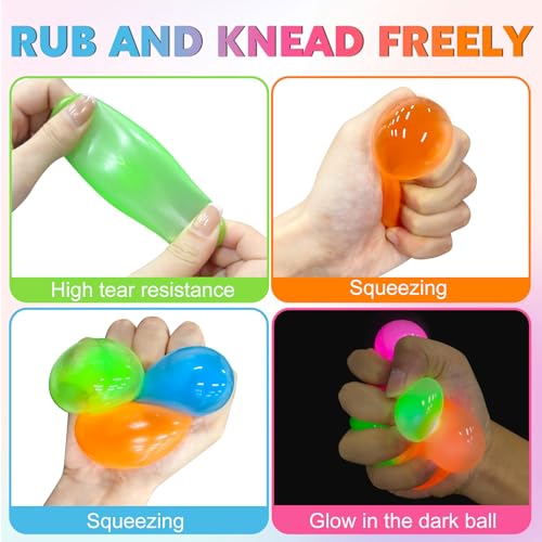 Niaosiben Glowing Sticky Balls - 4 Pack Glow in the Dark Stress Relief Toys for Ceiling and Wall