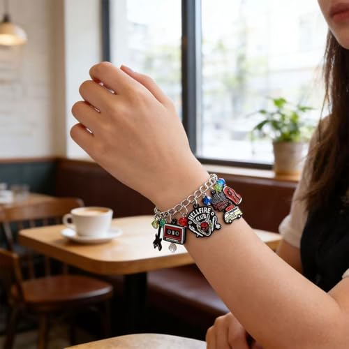 Niarezom Movie Themed Bracelet for Teens & Adults – Stranger TV Design with Staggered Pendants, Zinc Alloy, Lobster Claw Clasp