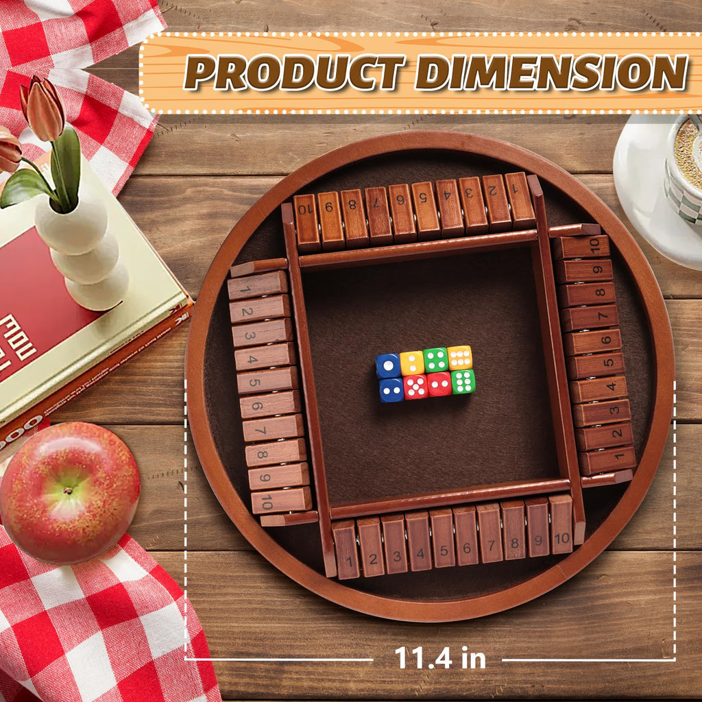Nicecho Shut the Box Dice Game - 2-4 Player Family Wooden Board Game with 8 Dice, Brown