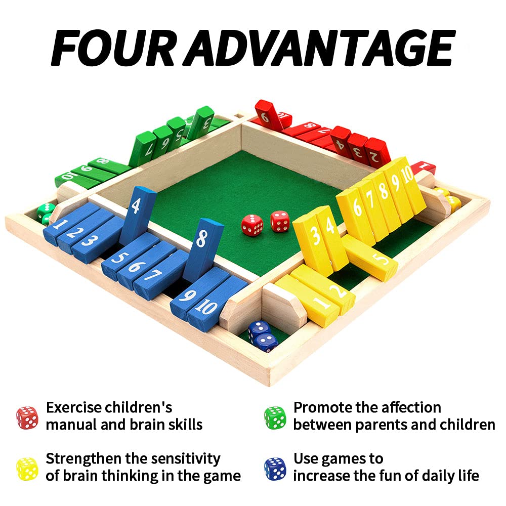 Nicecho Shut the Box Dice Game – Solid Pinewood Board with Felt Surface, 8 Dice, 2-4 Players, Math Learning Game for Family and Classroom