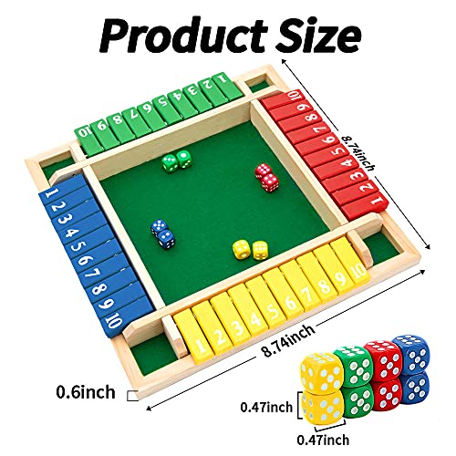 Nicecho Shut the Box Dice Game – Solid Pinewood Board with Felt Surface, 8 Dice, 2-4 Players, Math Learning Game for Family and Classroom