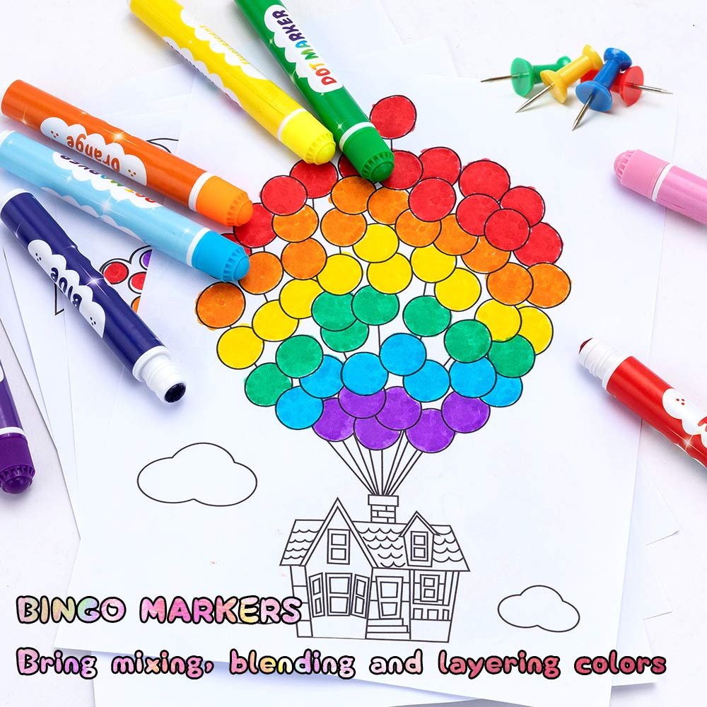 Nicecho Washable Dot Markers - 24 Color Bingo Paint Daubers Kit with Free Activity Book
