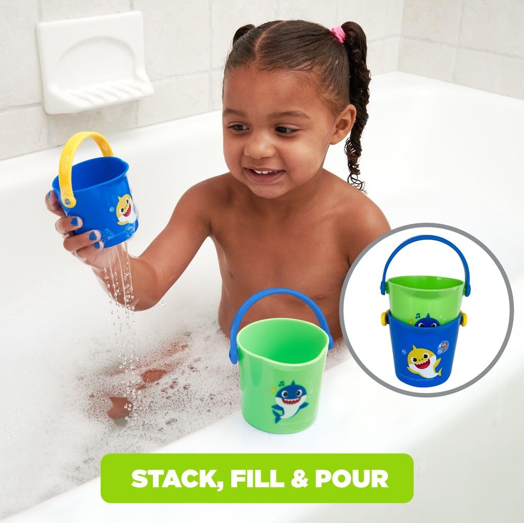 Nickelodeon Pink Fong Baby Shark Bath Toys Set - 10 Pieces with Finger Puppets, Cups & Squirters