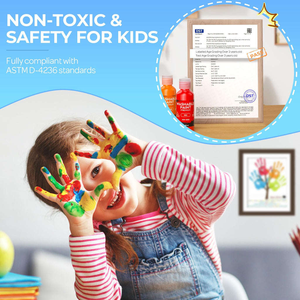 Nicpro 12-Color Washable Finger Paint for Toddlers – Non-Toxic, Easy Clean, 2 oz Bottles