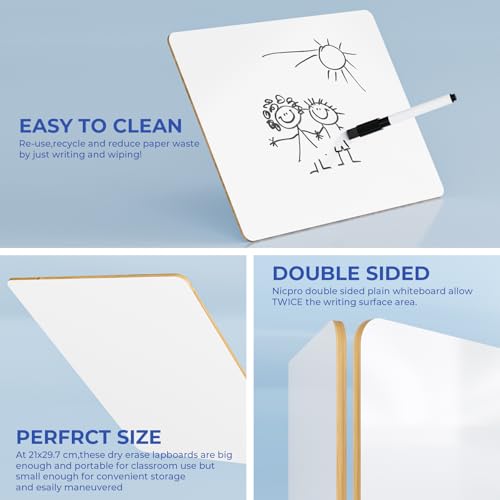Nicpro 12x16 Inch Small Dry Erase Lap Board – Double-Sided Mini Whiteboard with 3 Water-Based Pens for Kids and Classroom