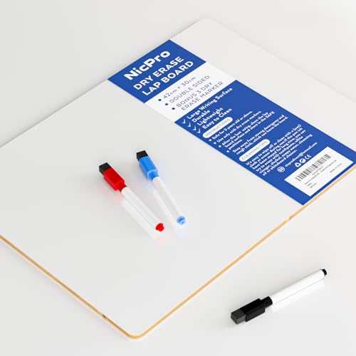 Nicpro 12x16 Inch Small Dry Erase Lap Board – Double-Sided Mini Whiteboard with 3 Water-Based Pens for Kids and Classroom