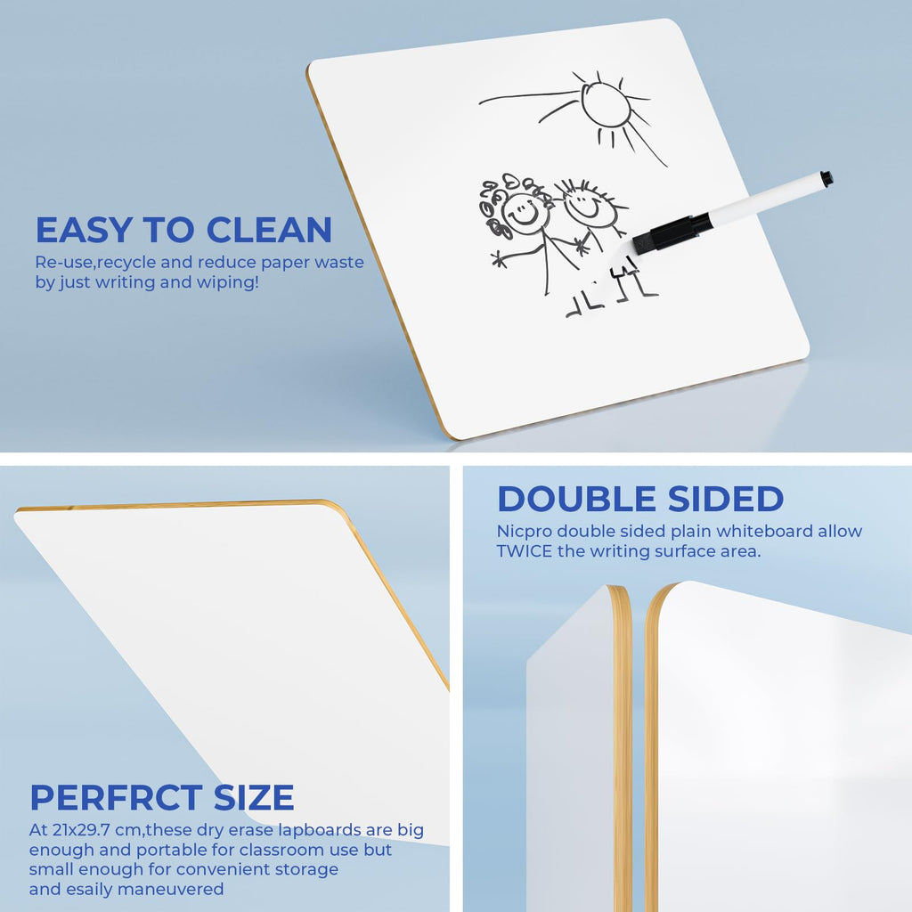Nicpro 12x16 Inch Small Dry Erase Lap Board – Double-Sided Mini Whiteboard with 3 Water-Based Pens for Kids and Classroom