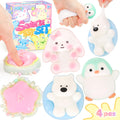 NINAOR Squishy Fidget Toys 4-Pack: Cute Penguin, Rabbit, Pool Dog & Dessert Sensory Toys for Stress Relief, Classroom Prizes, Easter Basket Stuffers, and Birthday Party Favors