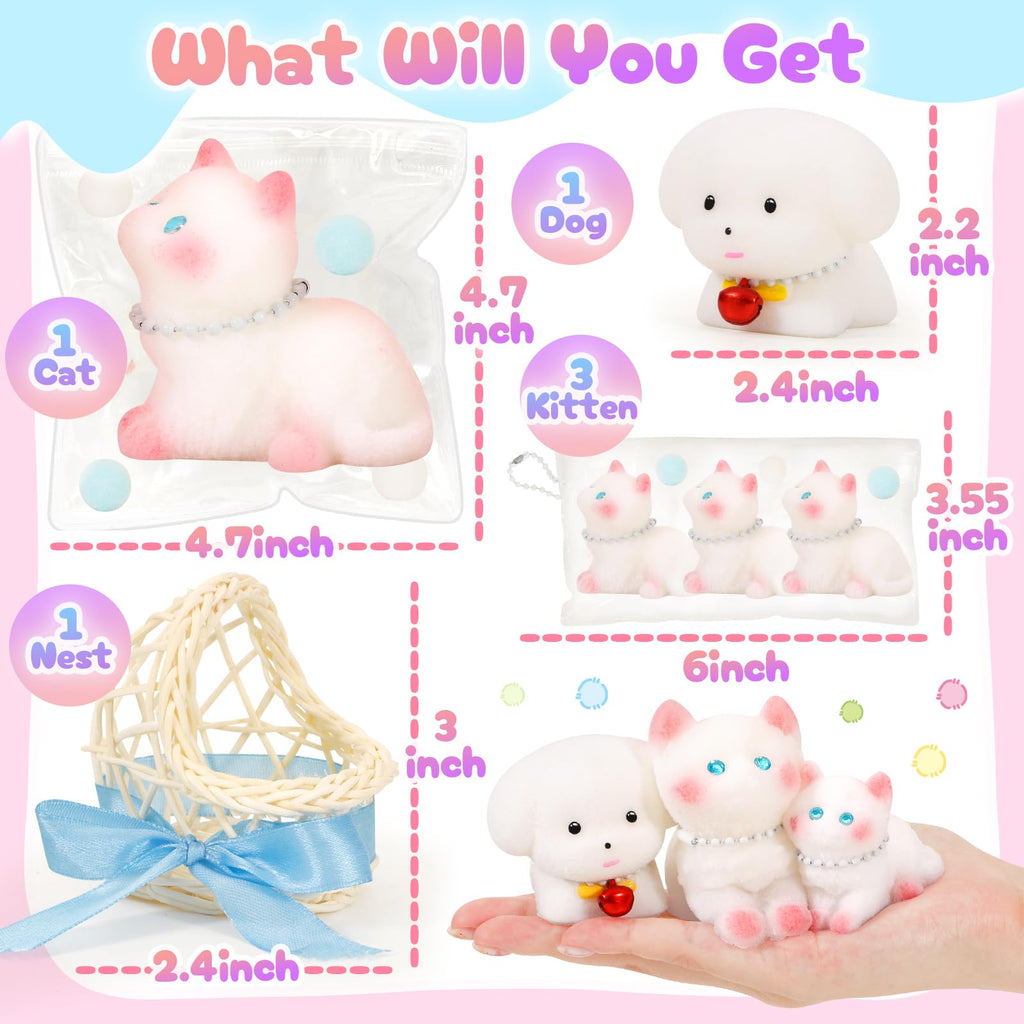 NINAOR Squishy Fidget Toys Set - 5 Soft Cat & Dog Stress Relief Toys for Kids and Adults