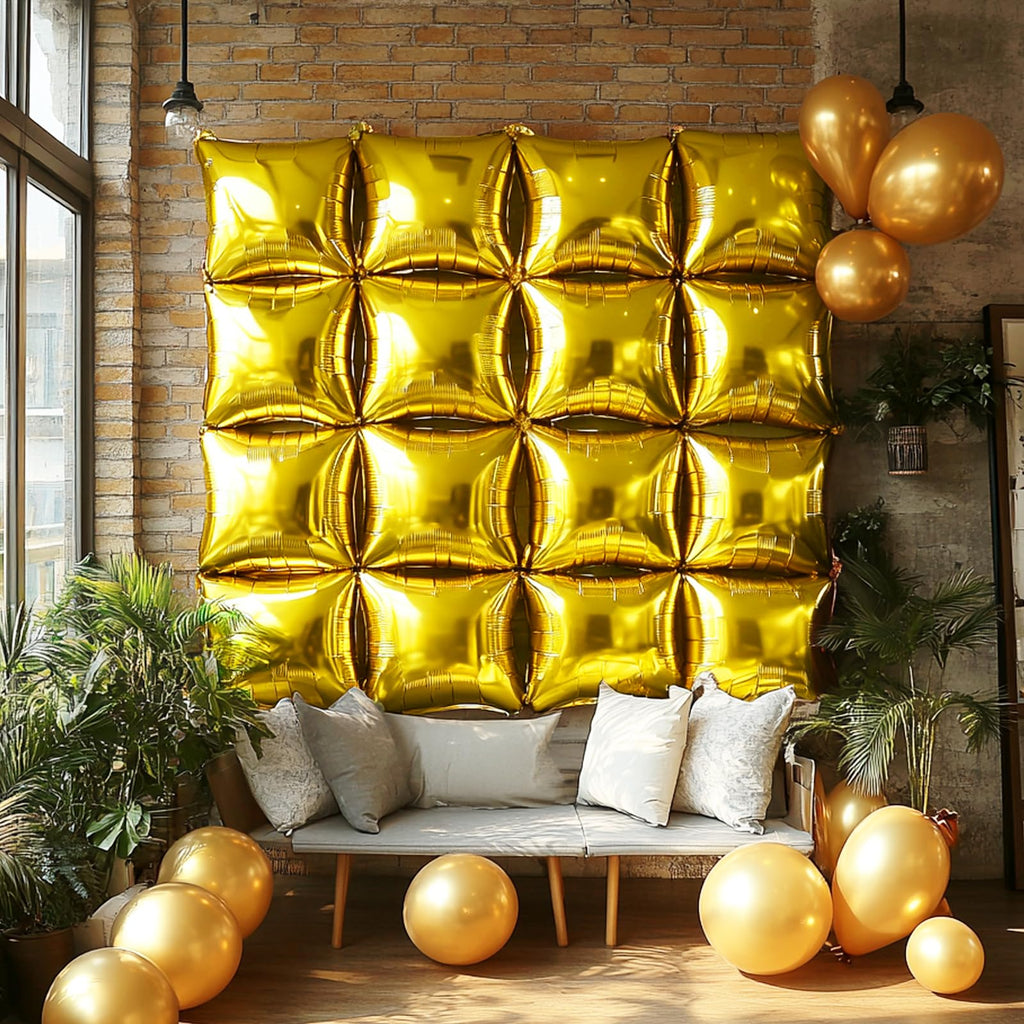 NISOCY 25 Black Gold Square Foil Balloons - Double Sided Metallic Arch Kit for New Year Graduation Anniversary Birthday Party Decor