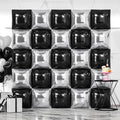 NISOCY 25 Pack Double Sided Black Silver Square Foil Balloons - Balloon Arch Kit for New Year, Birthday, Wedding, Graduation, Anniversary Party Decorations