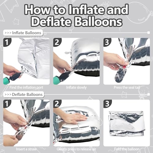 NISOCY 25 Pack Double Sided Black Silver Square Foil Balloons - Balloon Arch Kit for New Year, Birthday, Wedding, Graduation, Anniversary Party Decorations