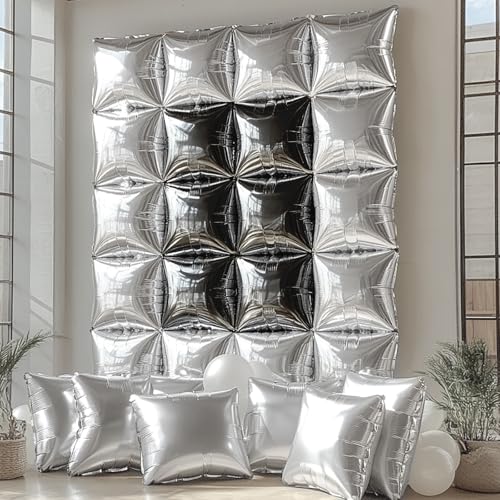 NISOCY 25 Pack Double Sided Black Silver Square Foil Balloons - Balloon Arch Kit for New Year, Birthday, Wedding, Graduation, Anniversary Party Decorations
