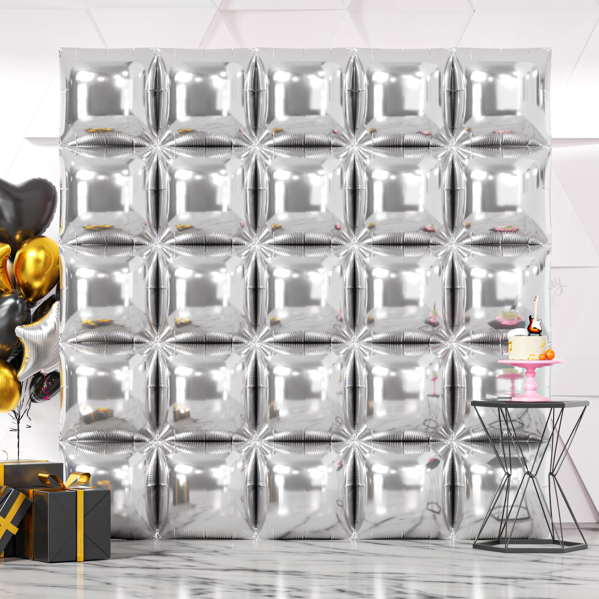 NISOCY 25-Pack Metallic Silver Square Foil Balloons for Party Backdrop Arch Tunnel Decor