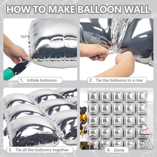 NISOCY 25-Pack Metallic Silver Square Foil Balloons for Party Backdrop Arch Tunnel Decor