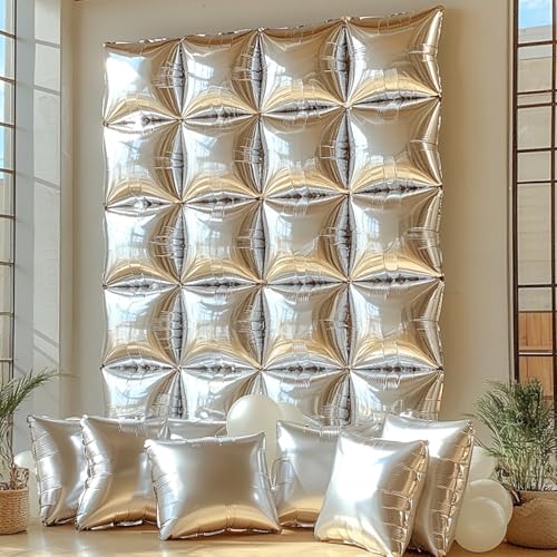 NISOCY 25-Pack Metallic Silver Square Foil Balloons for Party Backdrop Arch Tunnel Decor