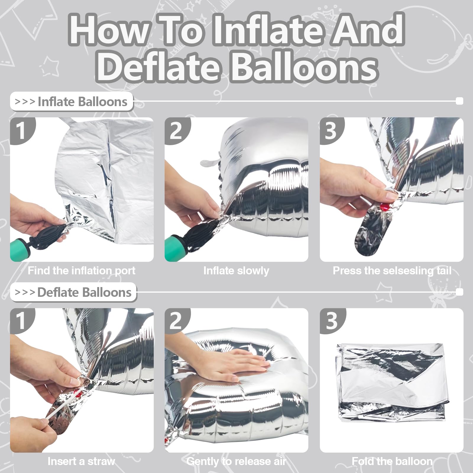 NISOCY 25-Pack Metallic Silver Square Foil Balloons for Party Backdrop Arch Tunnel Decor