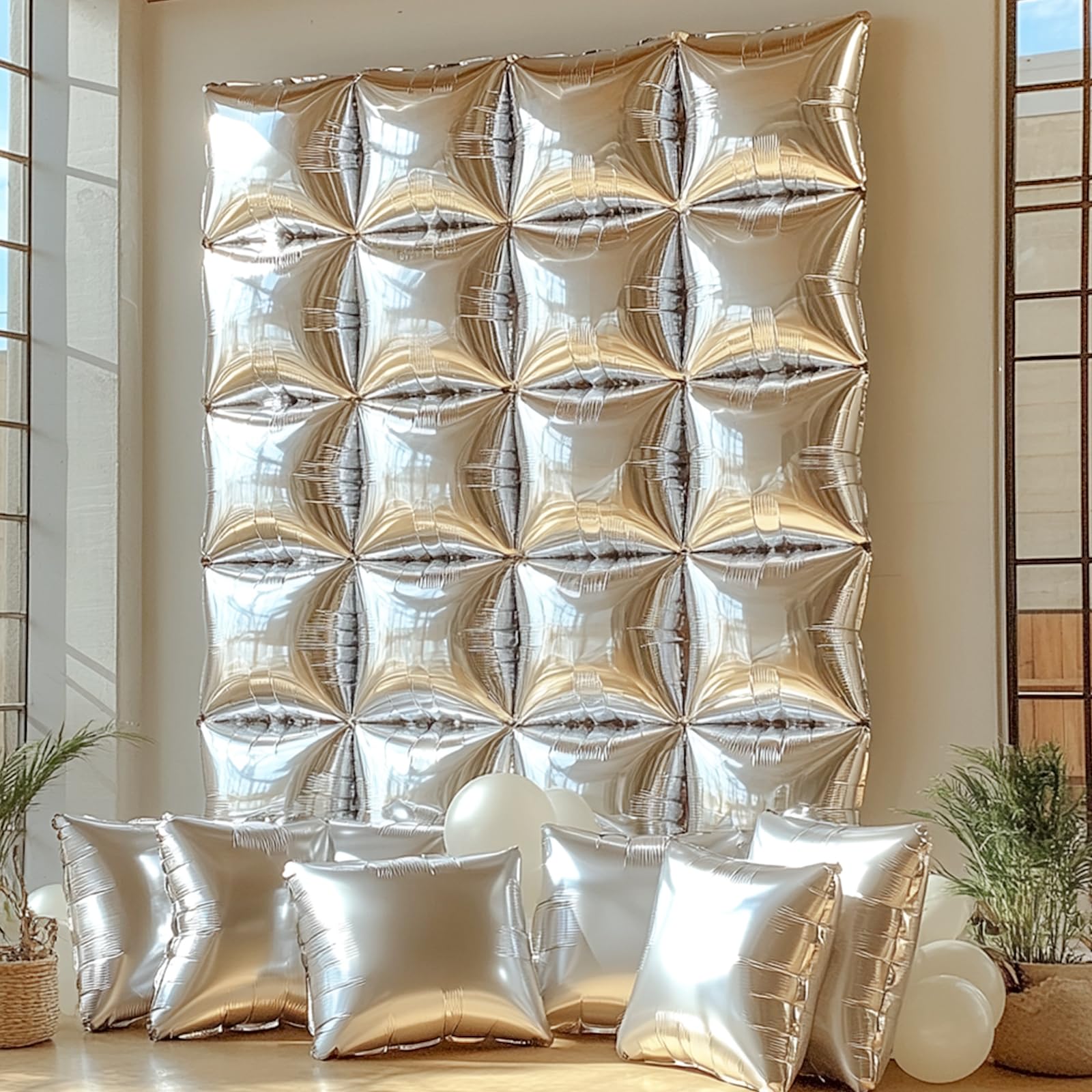 NISOCY 25-Pack Metallic Silver Square Foil Balloons for Party Backdrop Arch Tunnel Decor