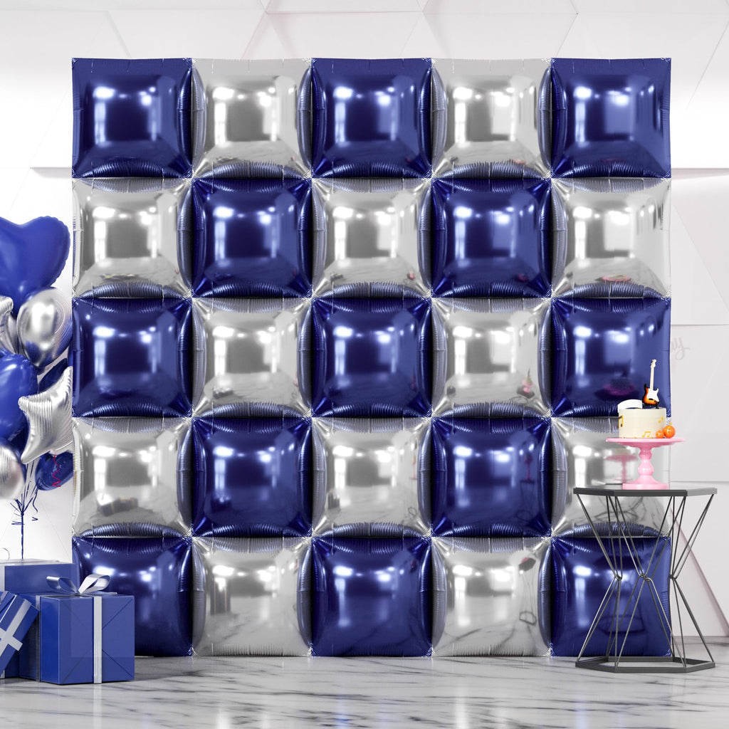 NISOCY 25-Pack Navy Blue & Silver Square Foil Balloons for Party Decorations
