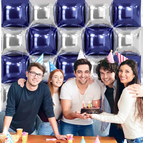 NISOCY 25-Pack Navy Blue & Silver Square Foil Balloons for Party Decorations