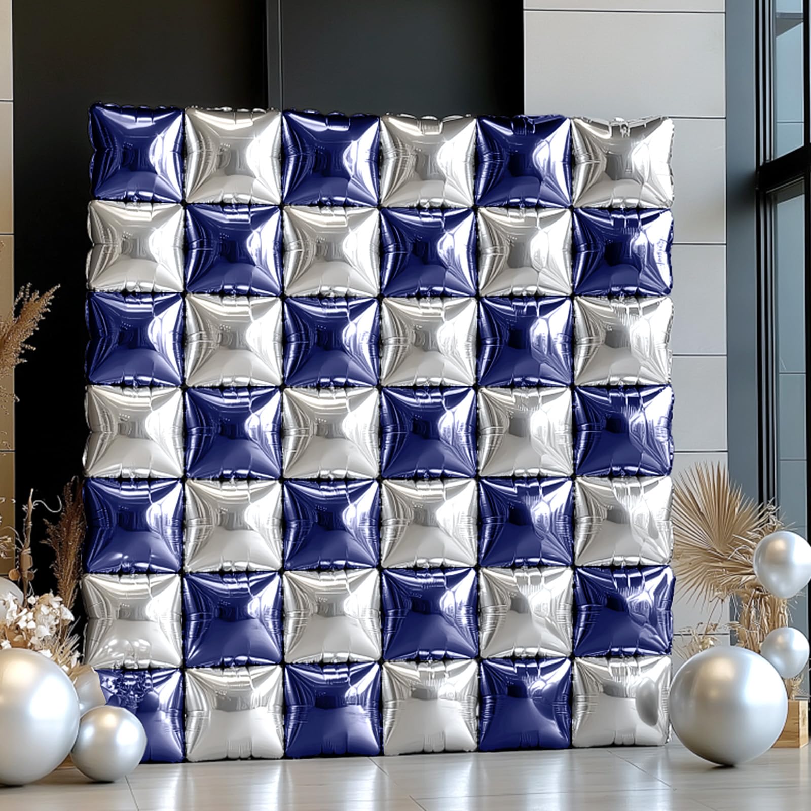 NISOCY 25-Pack Navy Blue & Silver Square Foil Balloons for Party Decorations