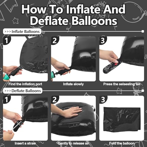 NISOCY 25-Piece Black Square Foil Balloon Wall Kit – Metallic Double-Sided Party Backdrop for New Year, Birthday, Baby Shower & Graduation