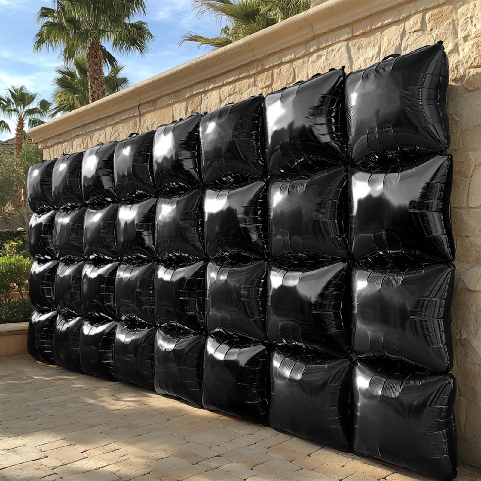 NISOCY 25-Piece Black Square Foil Balloon Wall Kit – Metallic Double-Sided Party Backdrop for New Year, Birthday, Baby Shower & Graduation