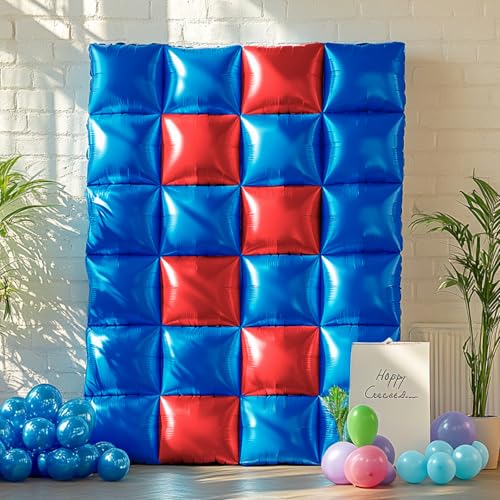 NISOCY 25 Red and Deep Blue Square Foil Balloons, 19x19 inches, Double-Sided Party Decor Kit