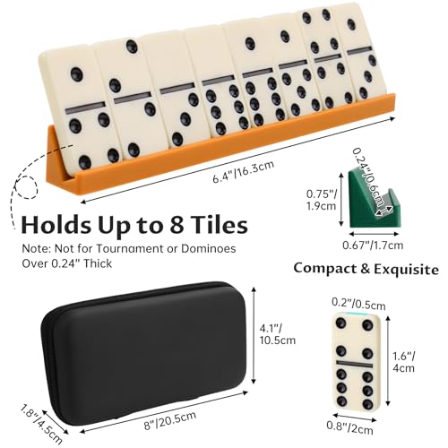 NiToy Double 6 Dominoes Set with 28 Tiles and Silicone Racks - Portable Travel Case